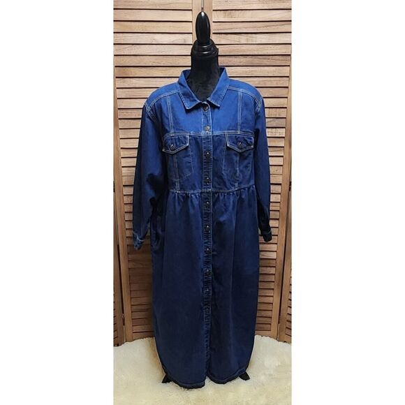 Carole Little Plus 18 Denim Button-Up Jean Modest Dress Maxi Full Bottom Dress - Picture 1 of 7